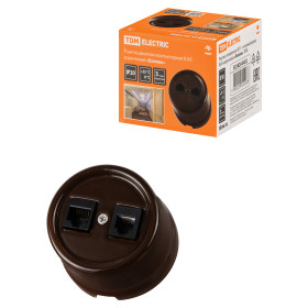 TDM Розетка телефонная RJ11 + компьютерная RJ45 коричневая «Болонь»