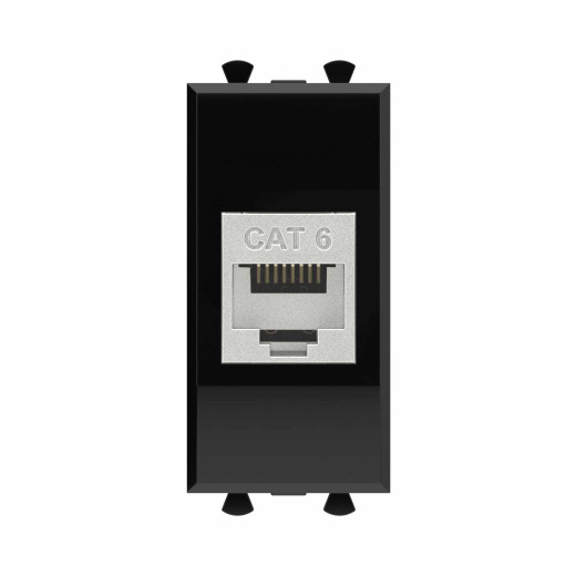 Компьютерная розетка RJ-45 без шторки модульная, кат.6 экранированная, Avanti, черный квадрат, 1 модуль