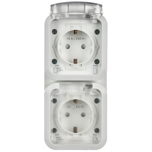 TORS Розетка 2-ая с з/к кр. верт. 16А IP55 TS332 белый IEK