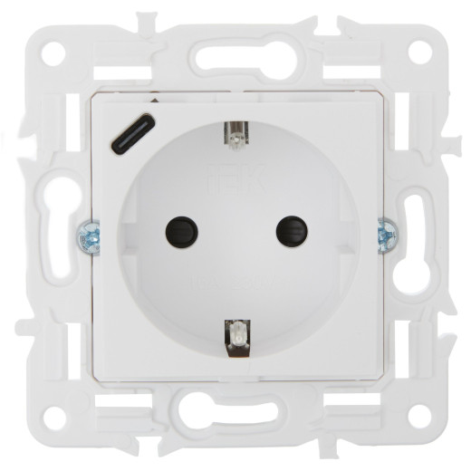 SKANDY Роз. с з/к/ш 16А с USB C 18Вт SK-R17W арк. бел. IEK