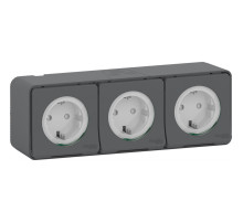Schneider Electric Mureva Styl наруж Антрацит Блок из 3-х розеток, винт. клеммы, IP55