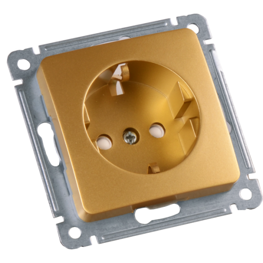 РС16-412-07 Розетка скрытой установки, одноместная, с заземляющим контактом, со шторкой, механизм, цвет золото