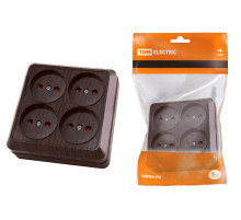 TDM Розетка четырехместная 2П открытой установки IP20 10A с защитными шторками бук 