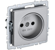IEK BRITE BASE Алюминий Розетка без з/к с з/ш 10А РСш10-2-БрА