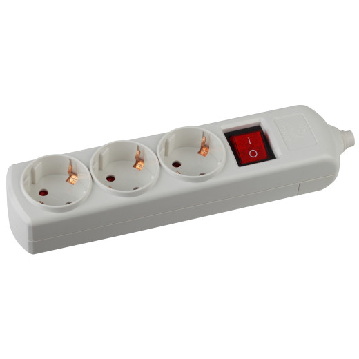 Колодка ЭРА K-3es 3 розетки с зазeмлением с выключателем белая