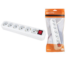 TDM Колодка розеточная 6 гнезд 2П+З с выключателем16А 250В белая