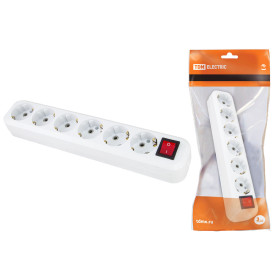 TDM Колодка розеточная 6 гнезд 2П+З с выключателем16А 250В белая