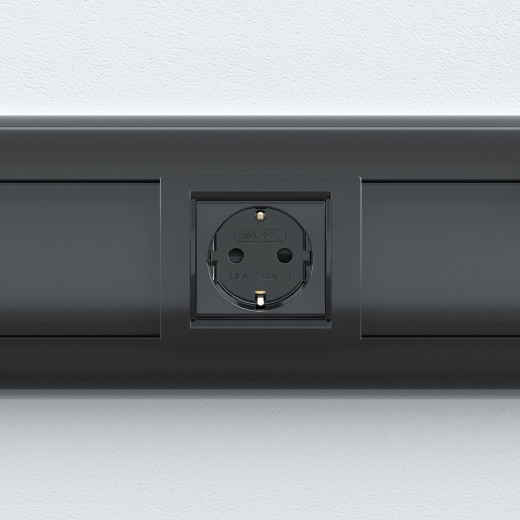 Розетка силовая 2Р+Е, со шторками, Viva, 2 мод., цвет черный