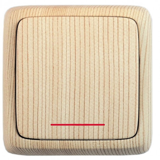 ВА16-114-02 Выключатель открытой установки, одноклавишный, с индикацией, с изолирующей пластиной, цвет сосна