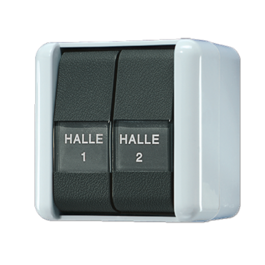 Сдвоенная кнопка 10AX 250V~ с универсальными контактами и полем для надписи IP44