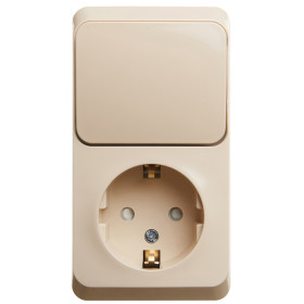 Systeme Electric Этюд наруж Крем Блок: Розетка с/з со шторками + выключатель 1-клавишный