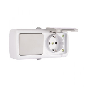 EKF PROxima Мурманск Блок  розетка 1-м 16А с заземлением с крышкой+ 1-кл выключатель IP54 серый.