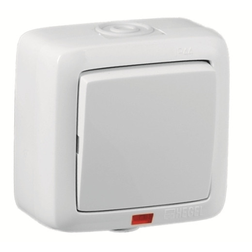 ВА16-262 Переключатель открытой установки, одноклавишный, с индикацией, брызгозащищенный, цвет белый