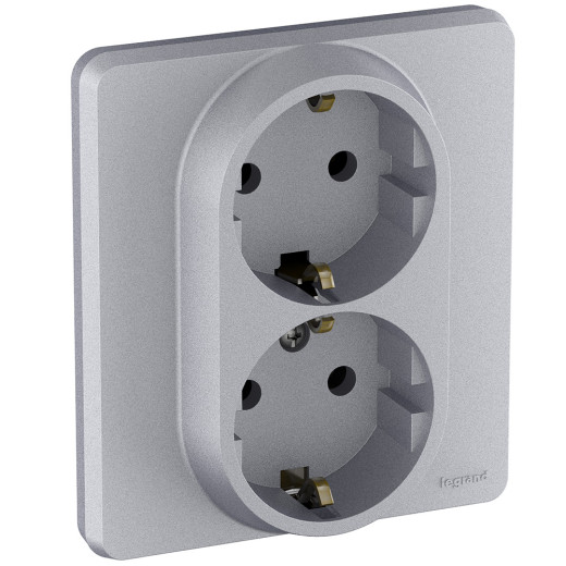 Розетка двойная с заземлением - Legrand/Daccord Inspiria - без шторок в сборе 16А 250В винтовые зажимы - алюминий