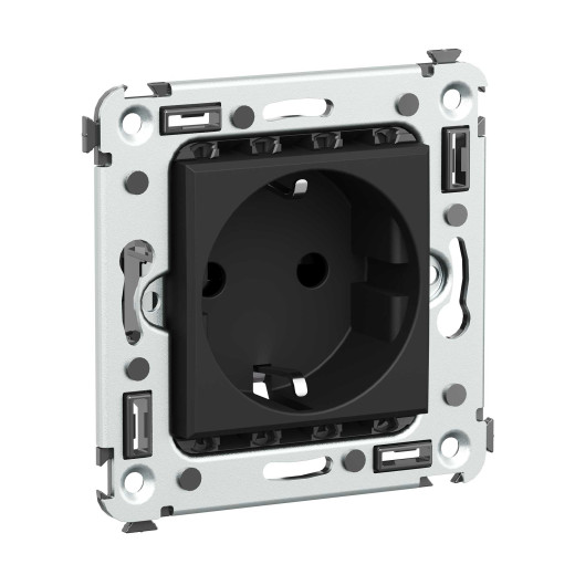 Розетка в стену, 2P+E, с з/ш, Avanti, черный матовый