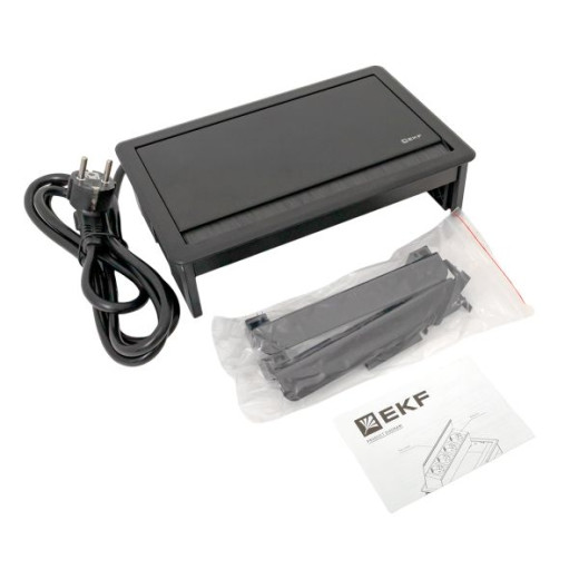 Встраиваемый настольный розеточный блок выдвижной, 8 модулей, черный, C-Line