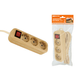 TDM Удлинитель бытовой  У03В выключатель, 3 гнезда, 3метра,2П+3, ПВС 3х1мм2 