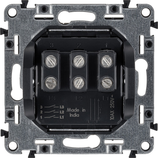 Valena LIFE.Выключатель трехклавишный 10АХ 250В с лицевой панелью.Винтовые зажимы.Слоновая кость