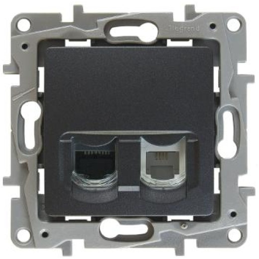 Розетка двойная RJ11+RJ45 категория 5e UTP - Legrand Etika - антрацит