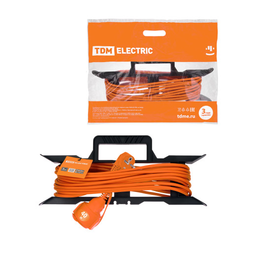 Удлинитель-шнур силовой на рамке УШз16 TDM (штепс. гнездо, 40м ПВС 3х1,0)