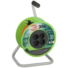 ЭРА Удлинитель силовой RP-4-2x1.0-30m на пластиковой катушке без заземления 4 розетки 30м ПВС 2х1мм2