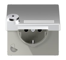 JUNG SCHUKO розетка с крышкой и полем для надписи, алюминий