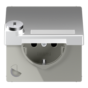 JUNG SCHUKO розетка с крышкой и полем для надписи, алюминий