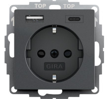 Gira S-55 Антрацит Розетка с з/к, шт, с USB двойн.A /C