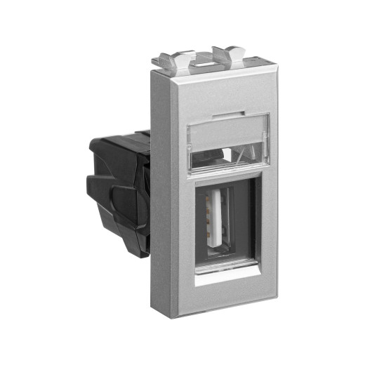 USB 2.0 розетка модульная, тип А-А, Avanti, закаленная сталь, 1 модуль