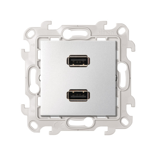 Simon 24 алюминий Розетка 2xUSB 2.0 для передачи данных Harmonie