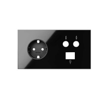 Simon 100 Черный глянец Кит 2 поста, фронт. Накладка на 1 розетку Schuko + 1 розетку TV + 1 розетку RJ45