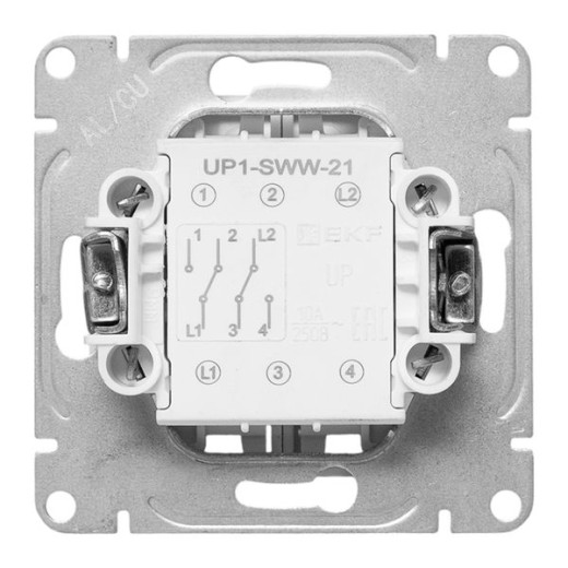 Механизм выключателя, двухклавишный, проходной, белый Эпика EKF