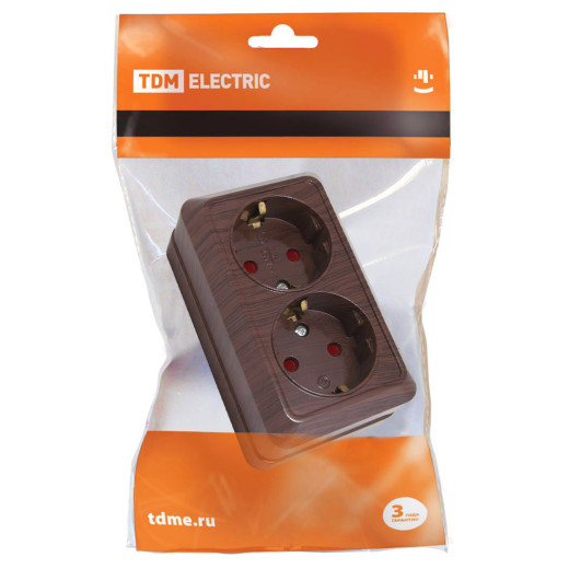 Розетка двойная 2П+З открытой установки с з/ш IP20 16А, бук 