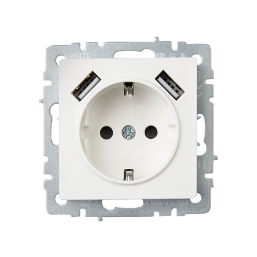 BRITE Роз. с з/к/ш 16А с USB A+A 3,1А РЮш10-2-БрБ бел. IEK