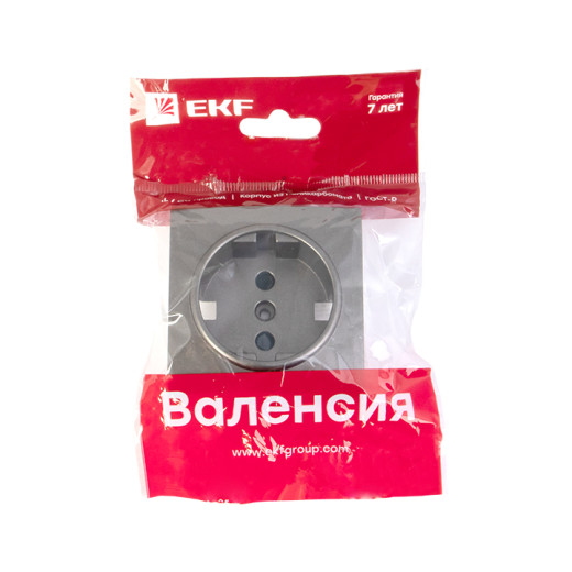Валенсия лицевая панель розетки 1-местной с/з 16А графит с защ. штор. EKF PROxima