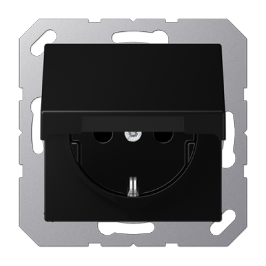 Розетка SCHUKO® 16A 250V с крышкой, термопласт, черный матовый