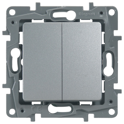 Переключатель двухклавишный - Legrand Etika - 10A 250В безвинтовые зажимы - алюминий