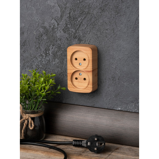 Розетка 2-местная ОП Минск 10А без заземления светлое дерево EKF