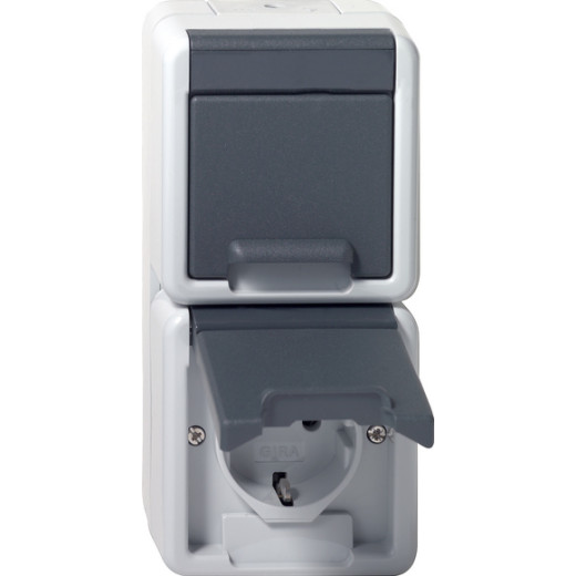 Двойная розетка с з/к IP44. вертикальный блок