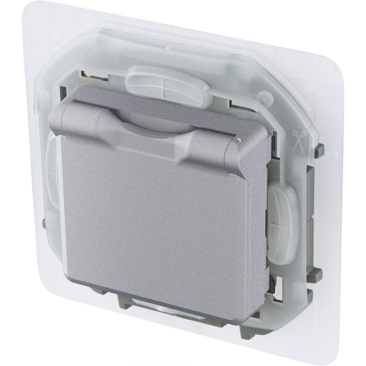 Розетка с заземлением IP44 - Legrand/Daccord Inspiria - со шторками с защитной крышкой 16А 250В винтовые зажимы - алюминий