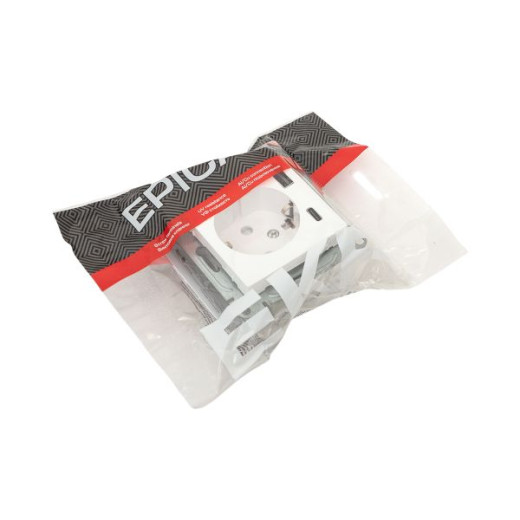 Механизм розетки с USB-A+С - 2шт, 16А, с заземлением, со шторками, алюминий Эпика EKF