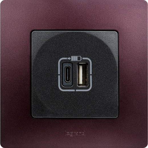 Зарядное устройство USB тип А / тип С - Legrand Etika - 3000мА 15Вт - антрацит