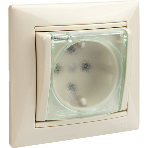 Розетка с заземлением IP44 - Legrand Valena - со шторками с защитной крышкой 16А 250В винтовые зажимы - слоновая кость