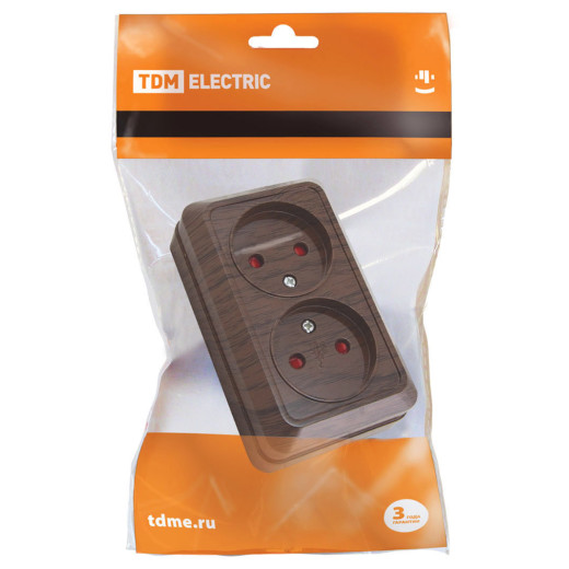 Розетка двойная 2П открытой установки с з/ш IP20 10А, бук 