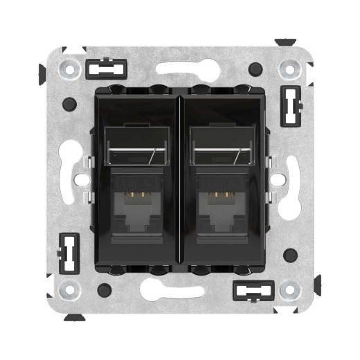 Компьютерная розетка RJ-45 в стену, кат.6А двойная, Avanti, черный квадрат