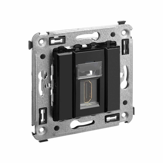 HDMI розетка одинарная в стену, тип А-А, Avanti, черный квадрат