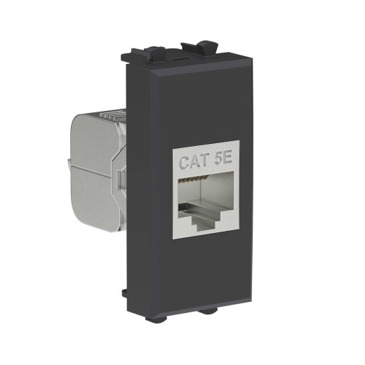 Компьютерная розетка RJ-45 без шторки модульная, кат.5е экранированная, Avanti, черный матовый, 1 модуль