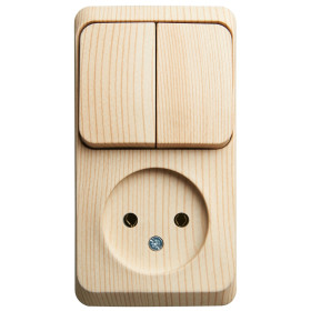 Systeme Electric Этюд наруж Сосна Блок: Розетка б/з + выключатель 2-клавишный