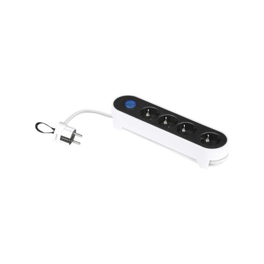 Удлинитель на 4 розетки Schuko, выключатель, кабель 1.4м, SBrico, черно-белый