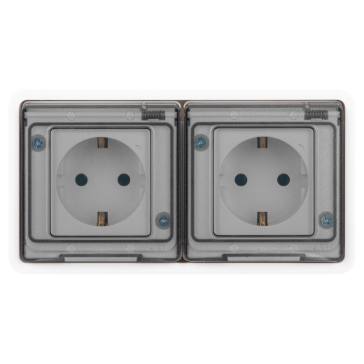Розетка ЭРА Эксперт 11-2523-01 двойная с заземлением с крышкой 2х2P+E горизонт. IP55 16A-250В СУ белый
